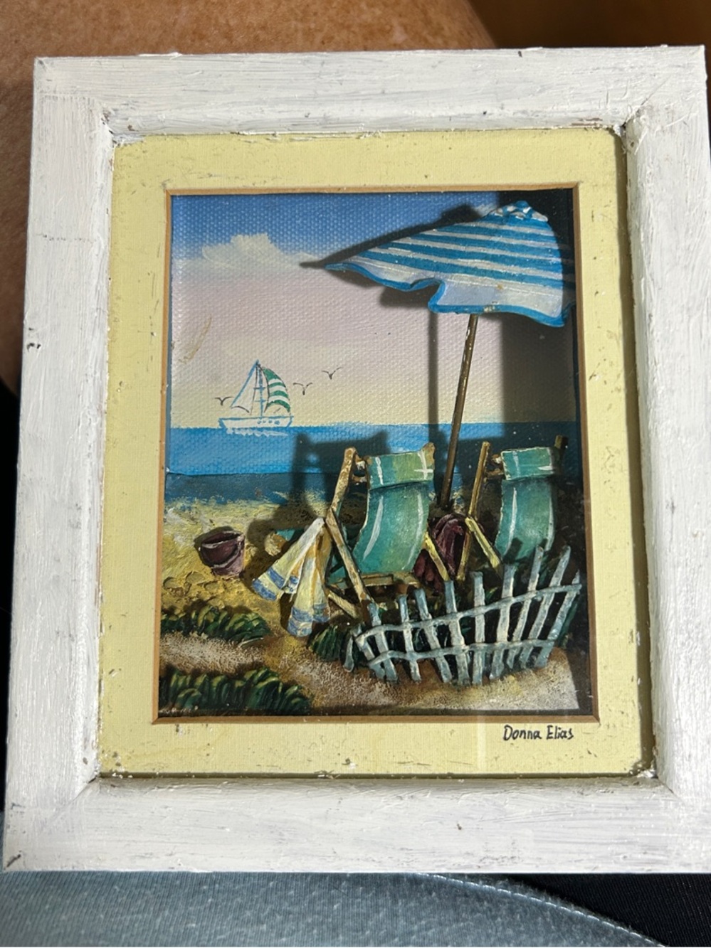 Coastal Beach Scene Wall Accent - Blue & White